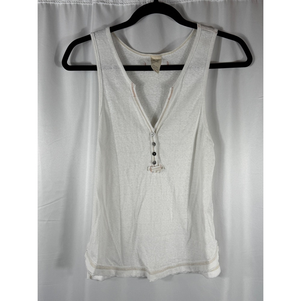 Free People Womens White Henley Slub Knit Tank Top Size S Exposed Seam